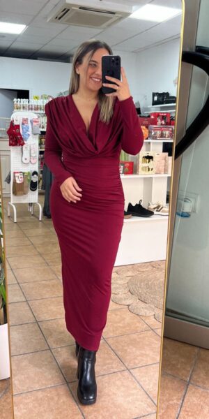 Vestido Granate Fruncido