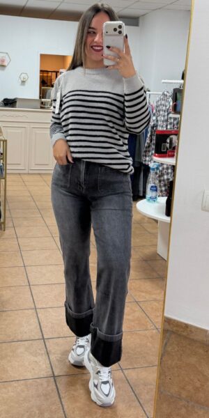 Vaquero Dobladillo Gris