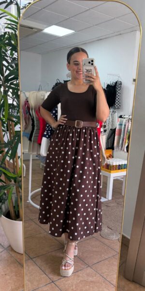 Vestido Fluido Topos Marron