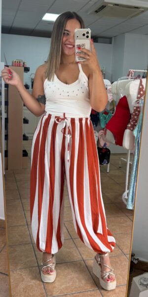 Pantalón rayas teja