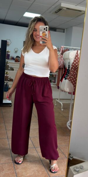 Pantalon globo granate