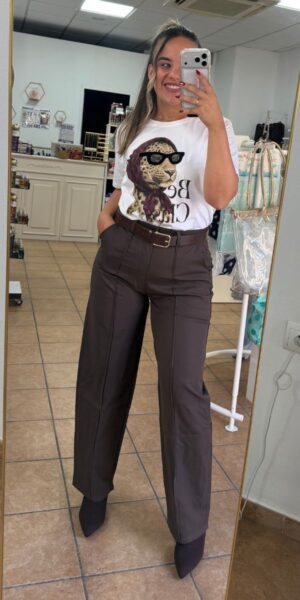 Pantalon Cinturon Marron