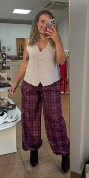 Pantalón Cuadros Granate